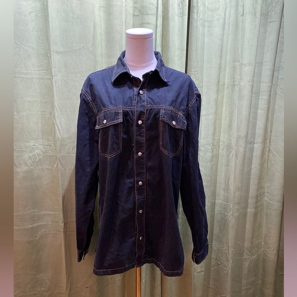 Robert Comstock Dark Blue Denim Button-Up Shirt, M